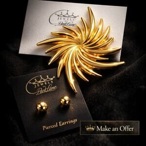 VTG Park Lane Gold Tone Fantasy Starburst Pin/Brooch & Matching Pierced Earrings
